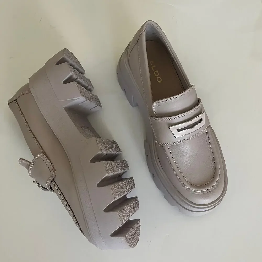 Aldo Grandwalk Leather Loafer Lilac Women's 6 Lug Sole Chunky Statement Shoe